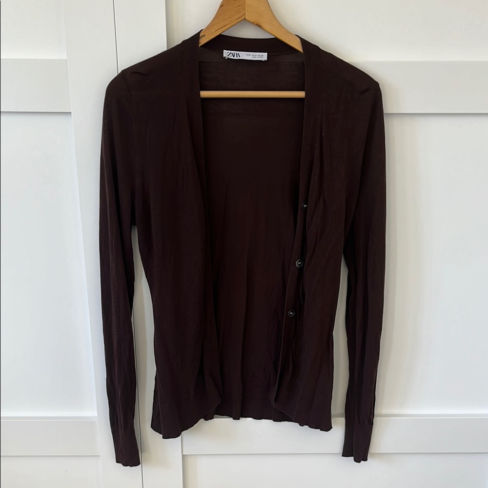 Zara Brown Button-Up Cardigan